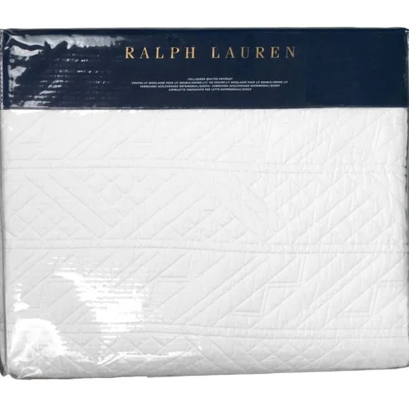 NEW $500 Ralph Lauren Oakfield Coverlet!QueenWhiteQuilted Type Stitching